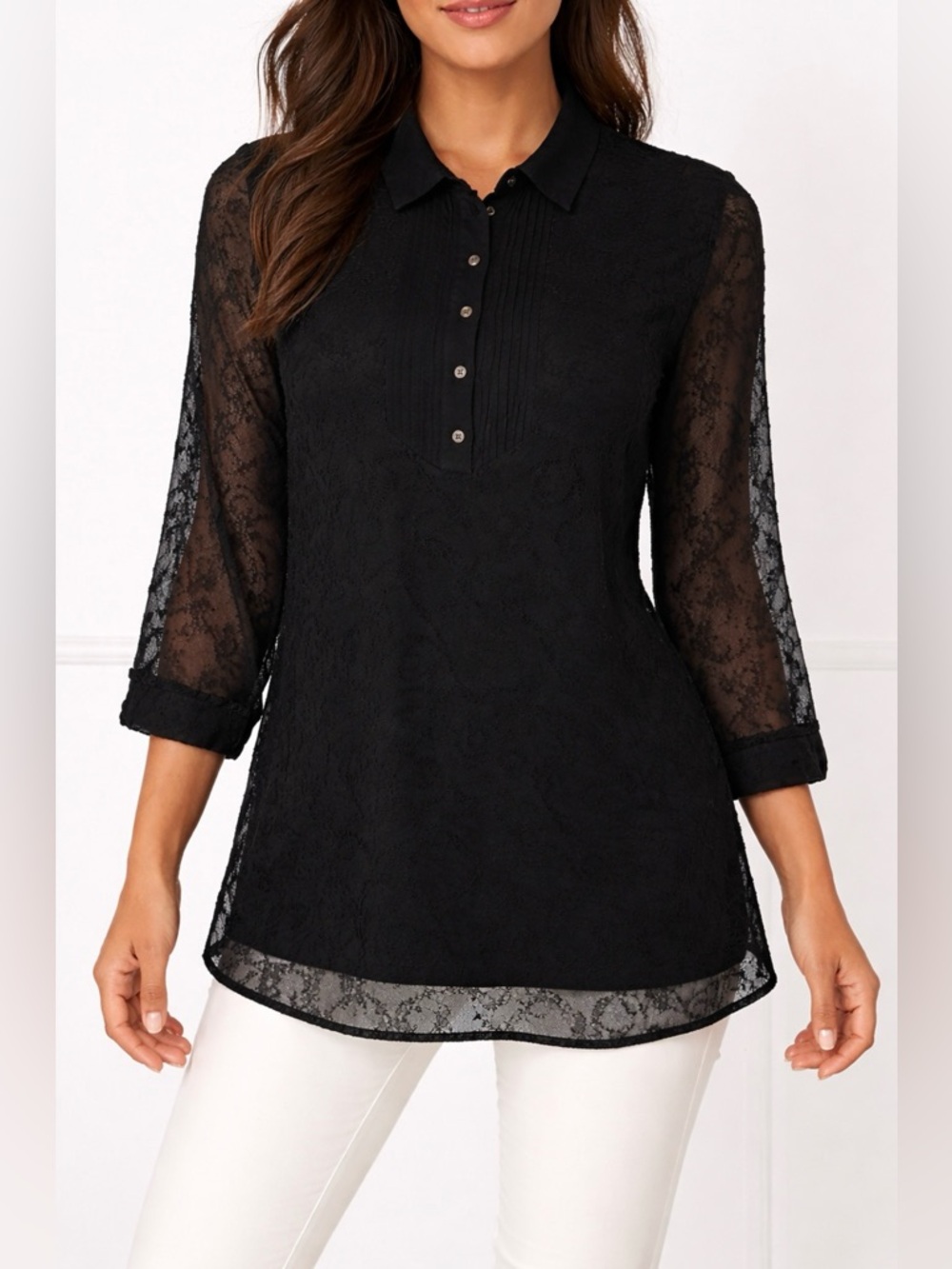 J. McLaughlin Black Silk Blend Embroidered Tunic Top - XL